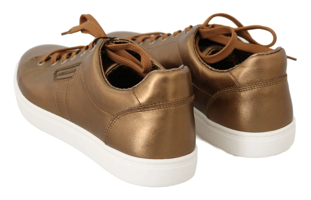 Dolce & Gabbana Gold Leather Mens Casual Sneakers - Zeiniez