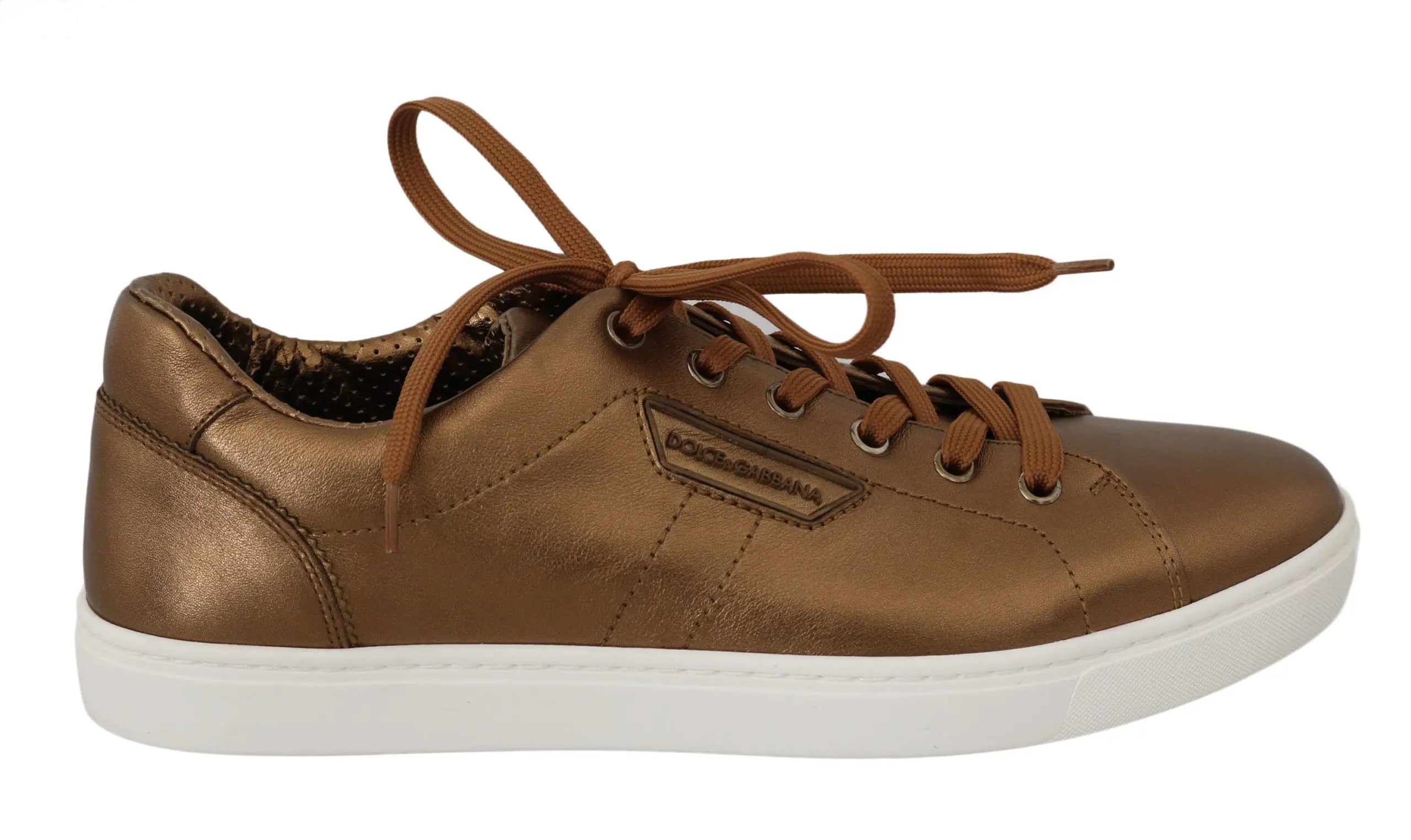 Dolce & Gabbana Gold Leather Mens Casual Sneakers - Zeiniez