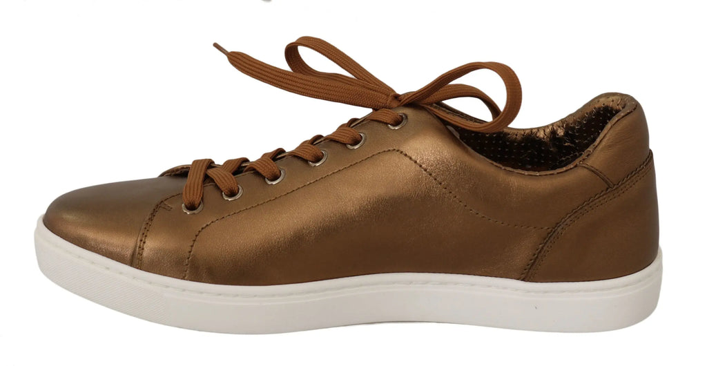 Dolce & Gabbana Gold Leather Mens Casual Sneakers - Zeiniez