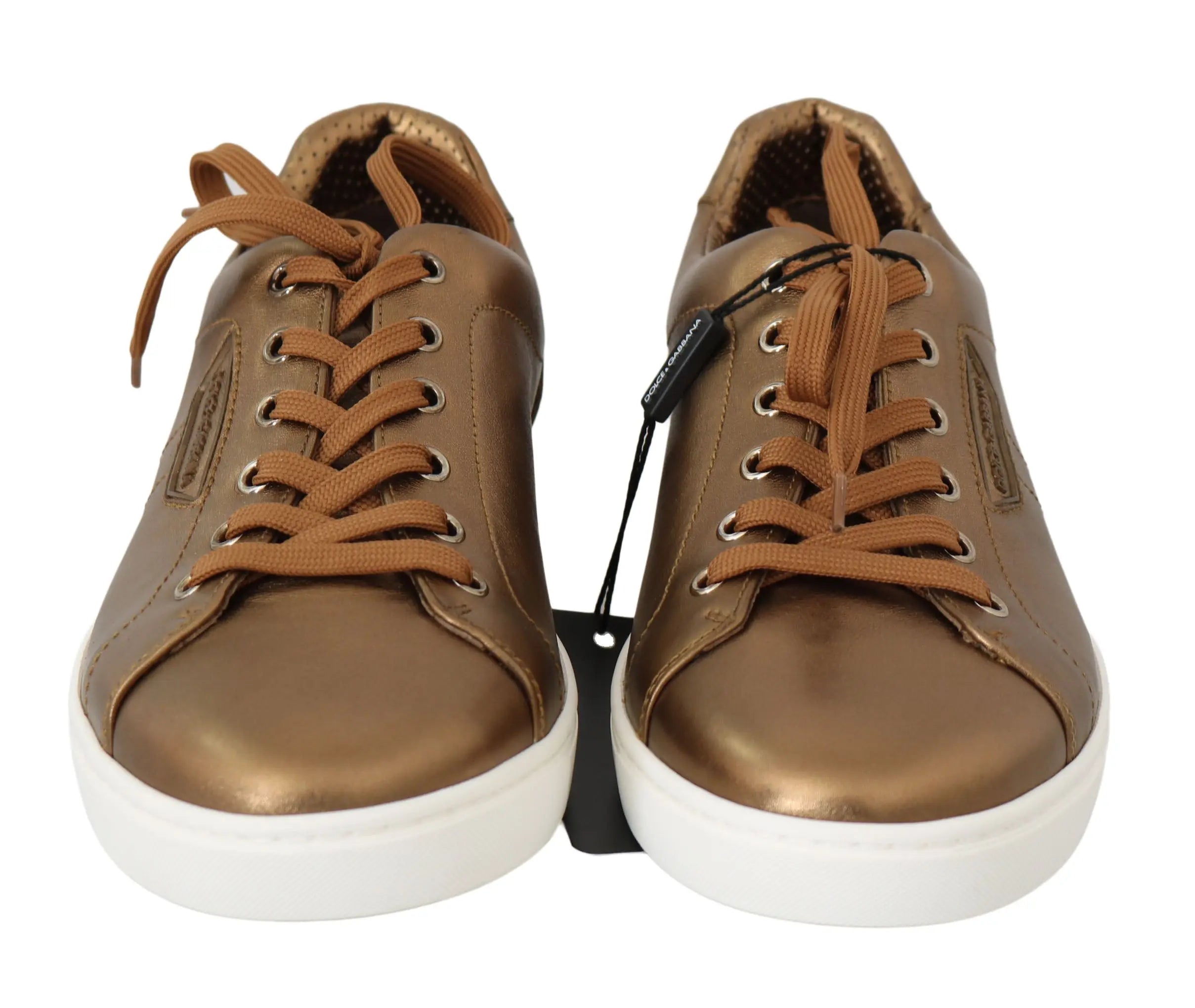Dolce & Gabbana Gold Leather Mens Casual Sneakers - Zeiniez