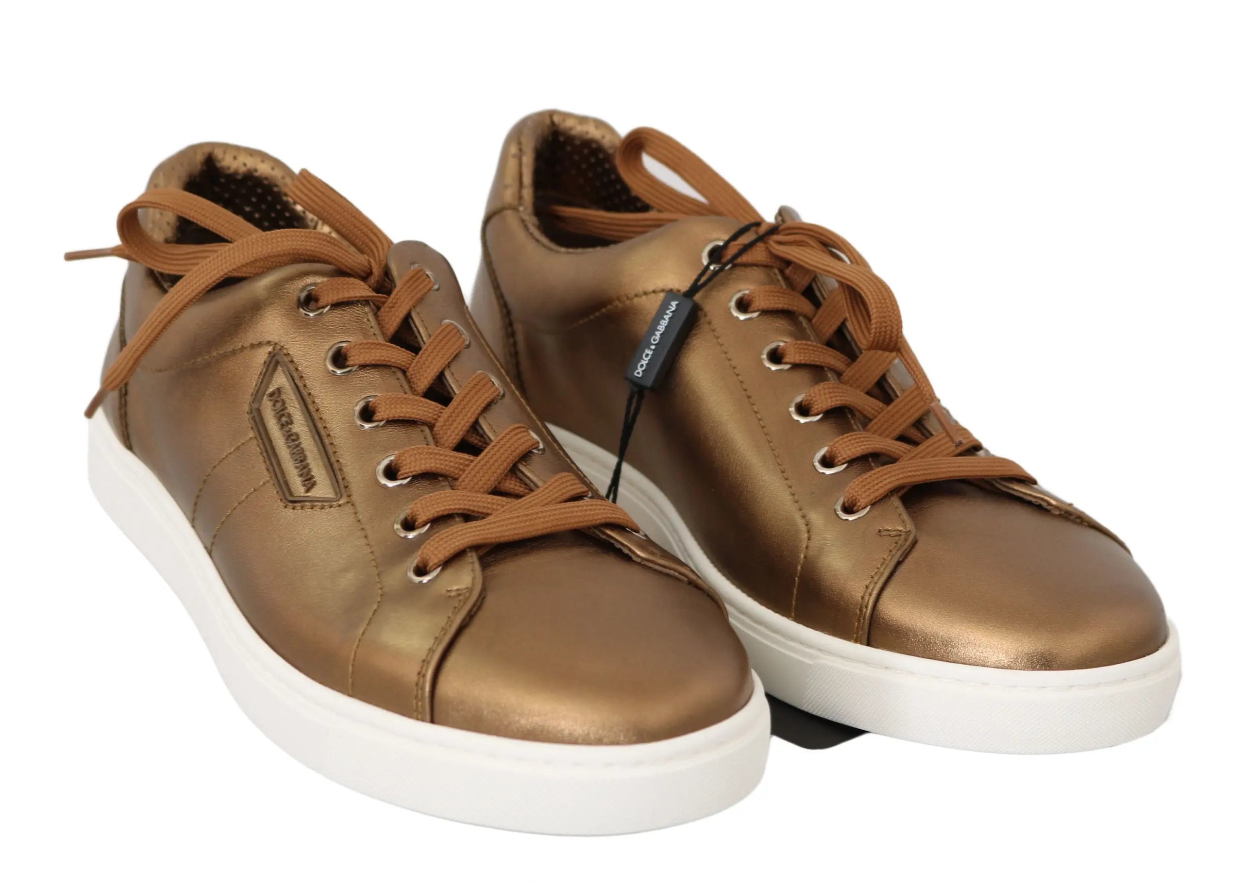 Dolce & Gabbana Gold Leather Mens Casual Sneakers - Zeiniez