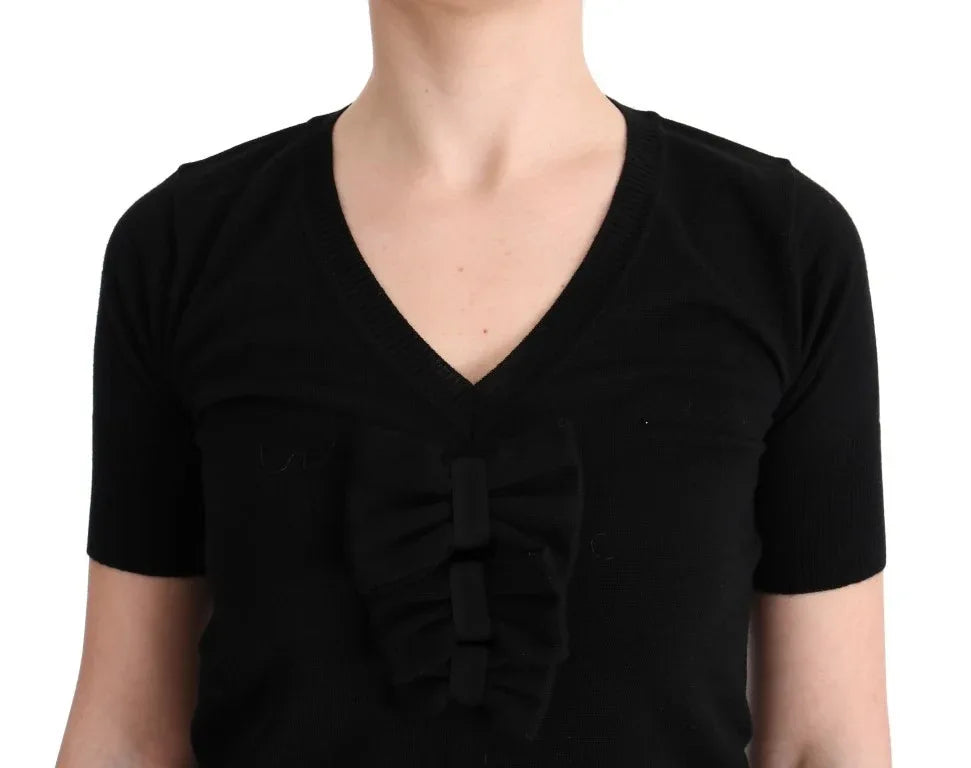 MARGHI LO' Black 100% Lana Wool Blouse Women T-shirt Top - Zeiniez