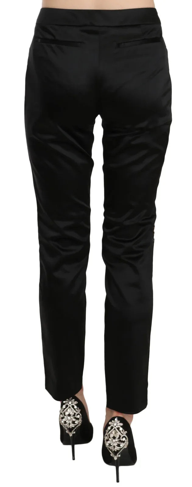 Exte Black Mid Waist Skinny Dress Formal Trousers Pants - Zeiniez