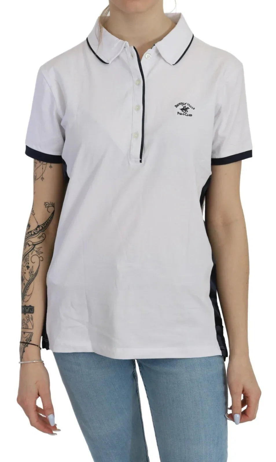 Beverly Hills Cotton White Collared Short Sleeve Top - Zeiniez