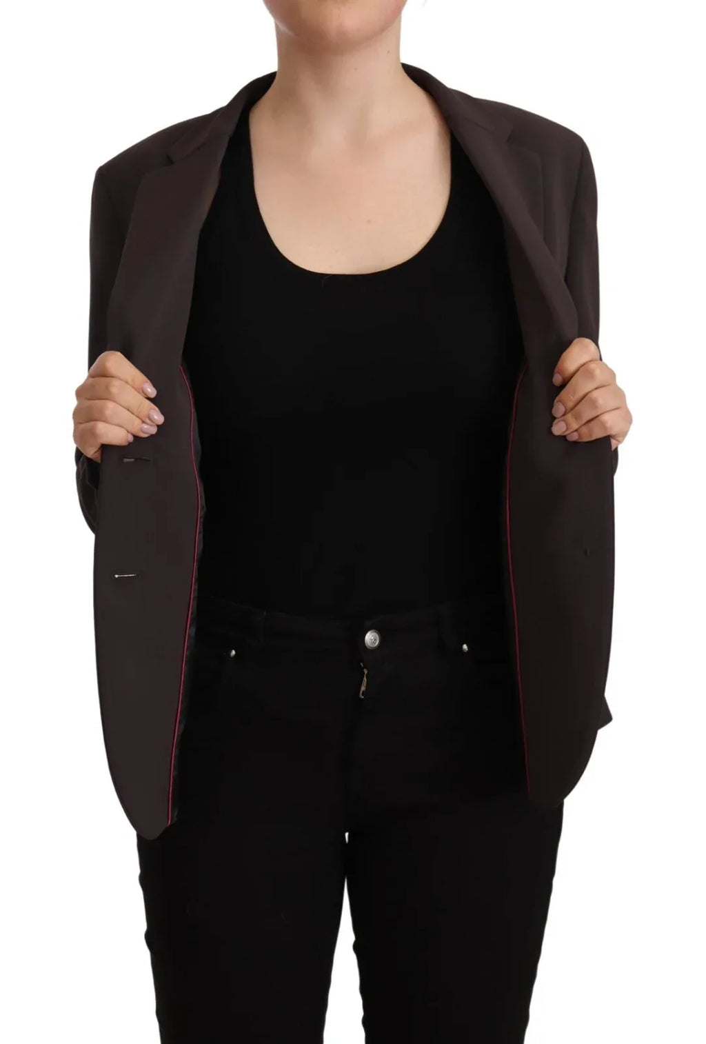 F.IT Brown Long Sleeve Single Breasted Women Jacket Blazer - Zeiniez