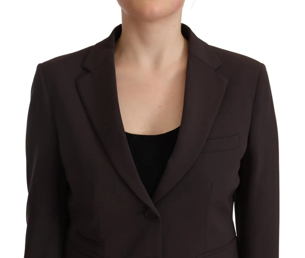 F.IT Brown Long Sleeve Single Breasted Women Jacket Blazer - Zeiniez