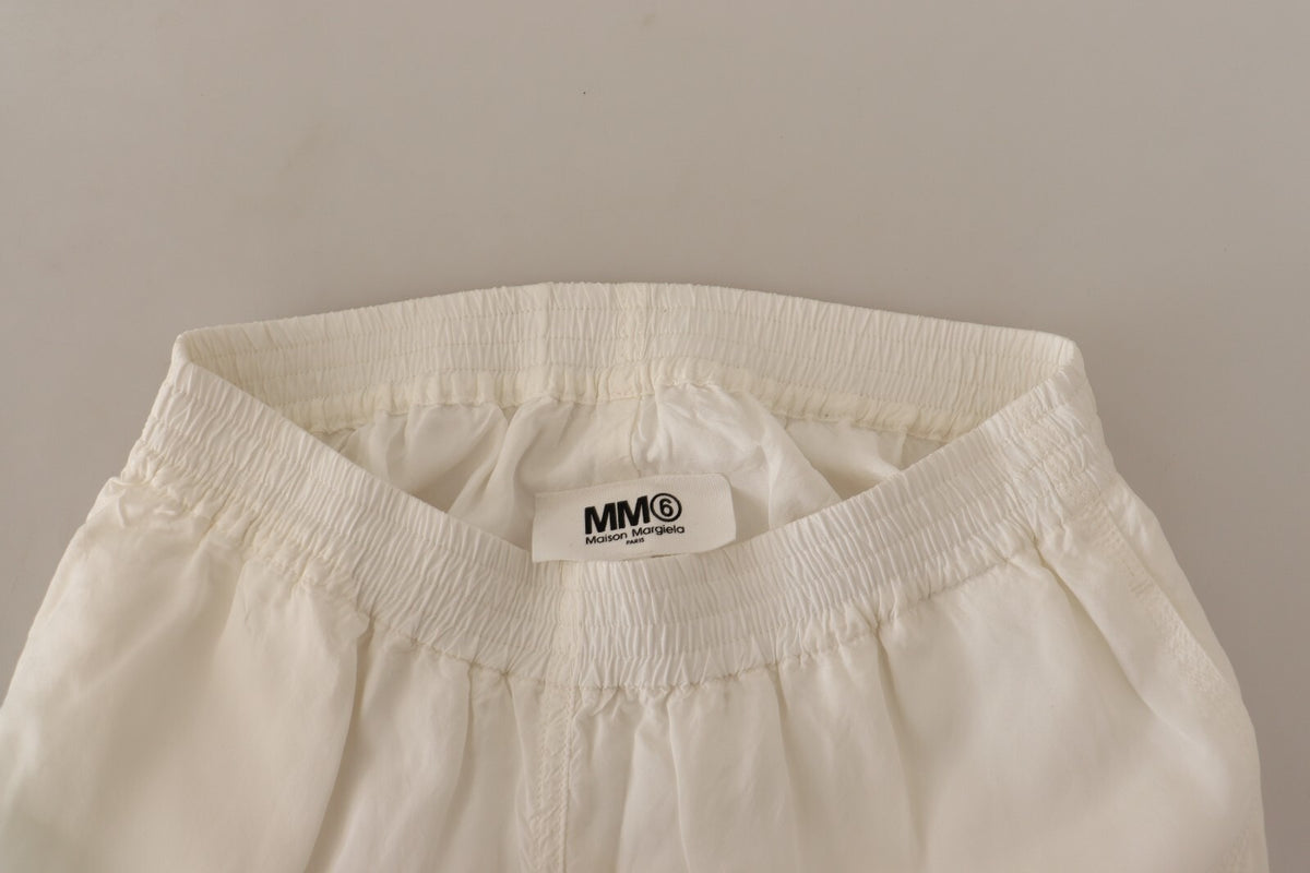 Maison Margiela White High Waist Cropped Women Trouser Pants