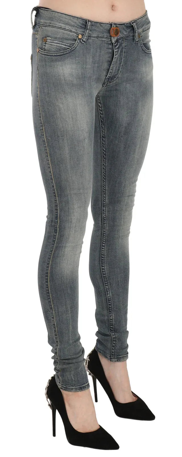 PLEIN SUD Blue Washed Low Waist Slim Fit Skinny Denim Casual Jeans - Zeiniez