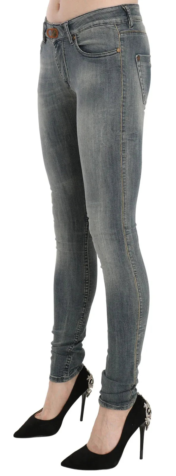 PLEIN SUD Blue Washed Low Waist Slim Fit Skinny Denim Casual Jeans - Zeiniez