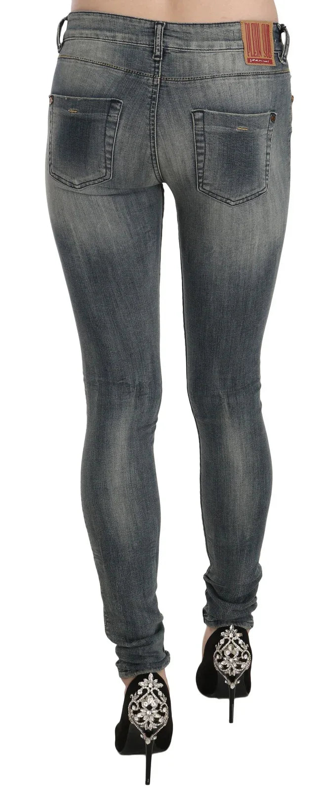 PLEIN SUD Blue Washed Low Waist Slim Fit Skinny Denim Casual Jeans - Zeiniez