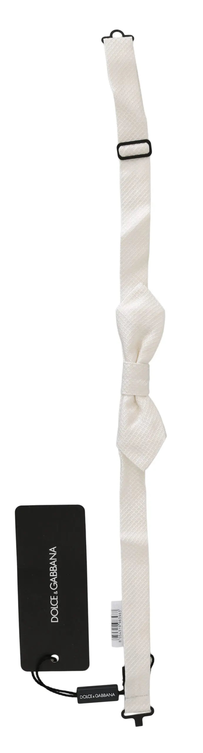 Dolce & Gabbana White 100% Silk Slim Adjustable Neck Papillon Men Tie - Zeiniez