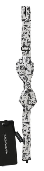 Dolce & Gabbana White Instruments Adjustable Neck Papillon Men Bow Tie - Zeiniez