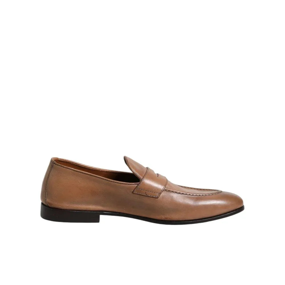 Brunello Cucinelli Brown Leather Slip-On Loafers - Zeiniez