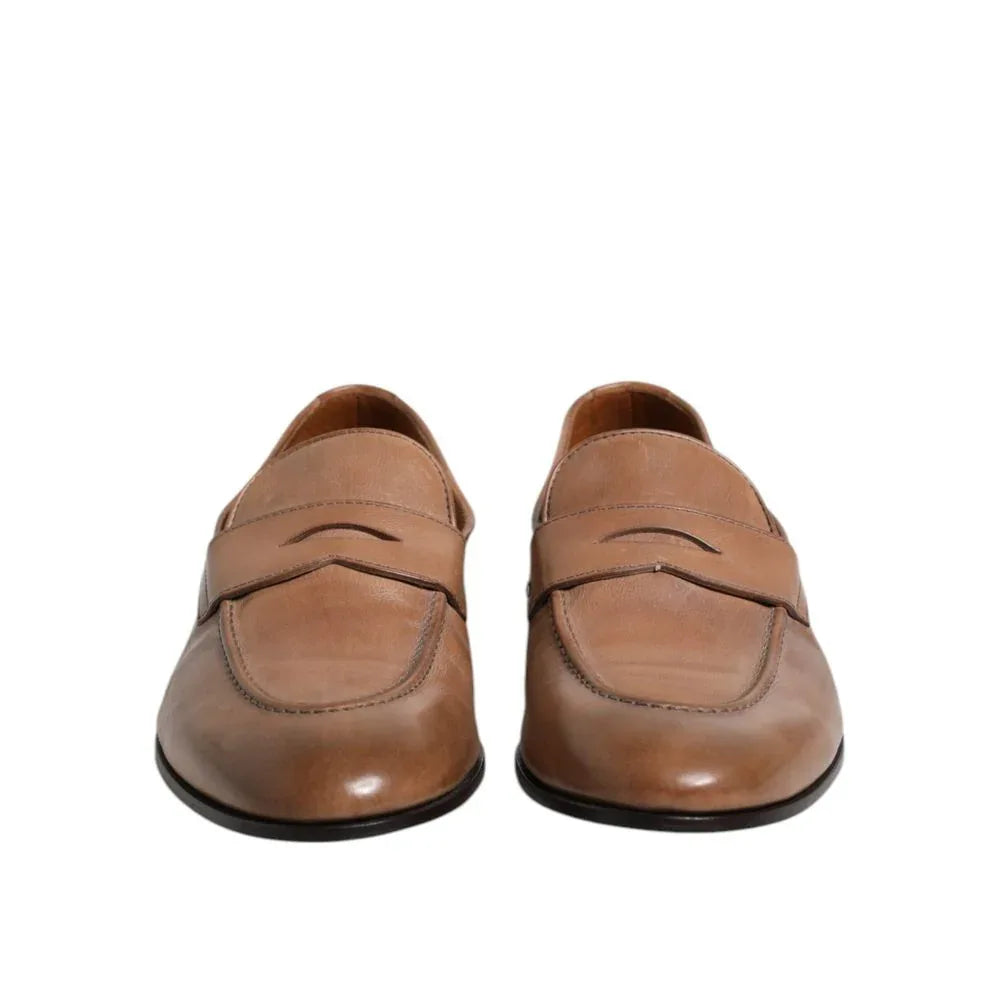 Brunello Cucinelli Brown Leather Slip-On Loafers - Zeiniez