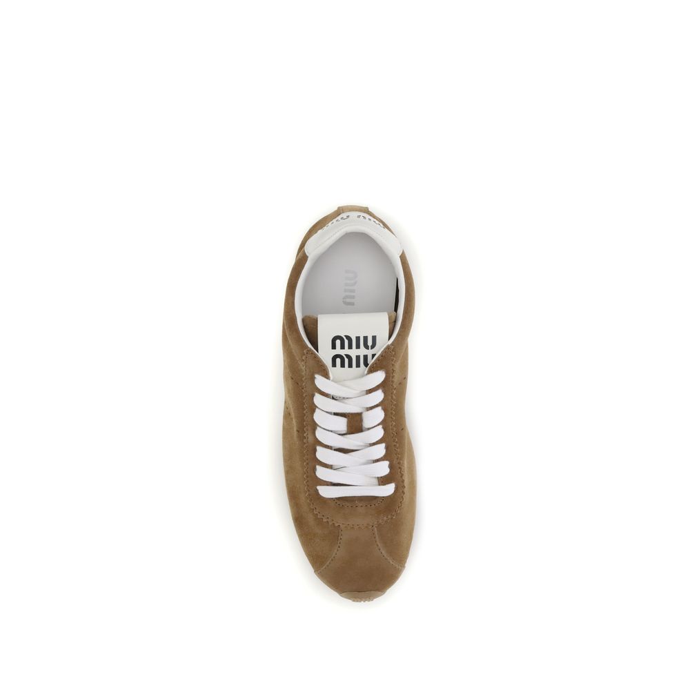 Miu Miu Brown Calf Leather Bos Taurus Athletic Sneakers - Zeiniez
