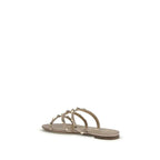 Valentino Garavani Beige Calf Leather Bos Taurus Flat Sandals - Zeiniez