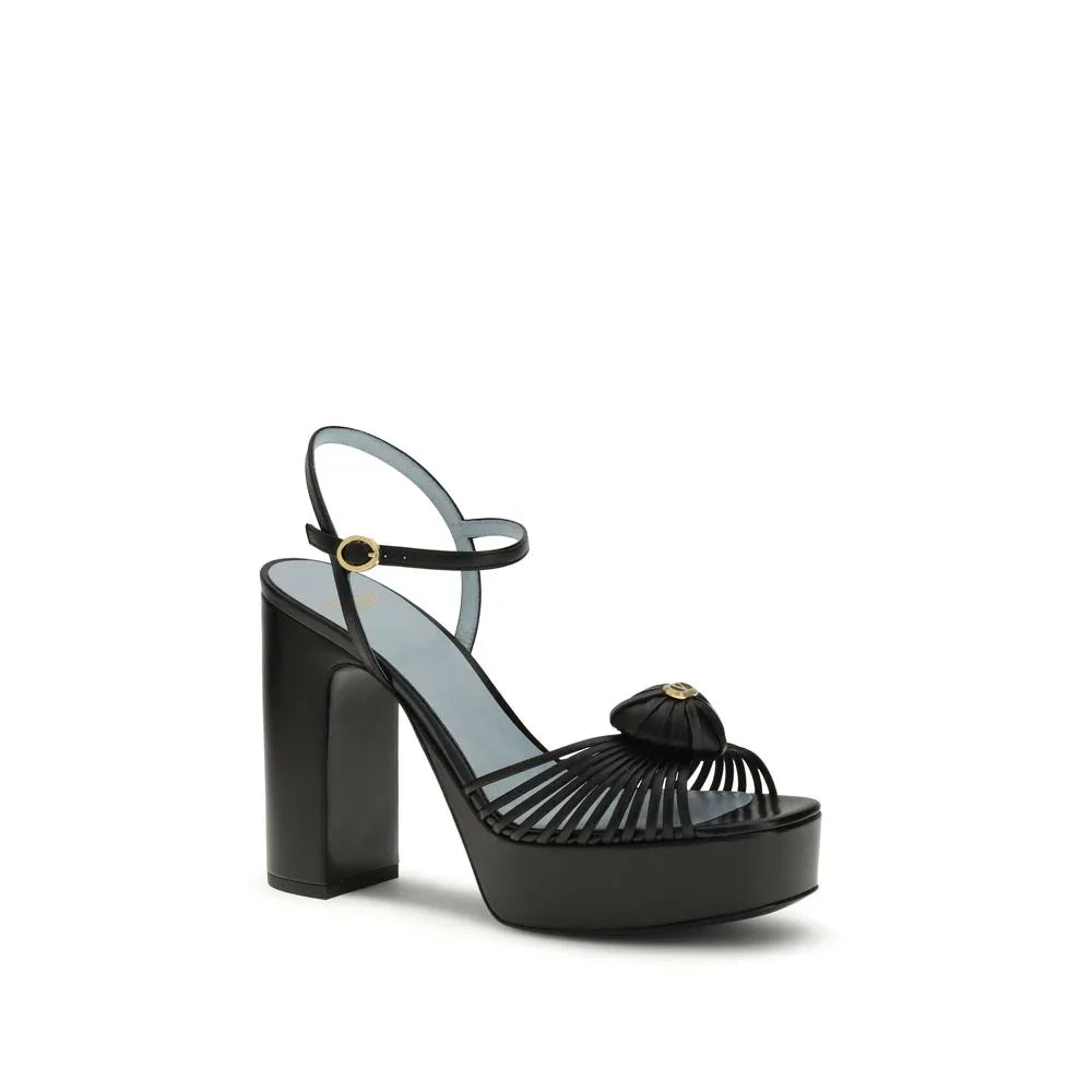 Valentino Garavani Black Calf Leather Bos Taurus Platform Sandals - Zeiniez
