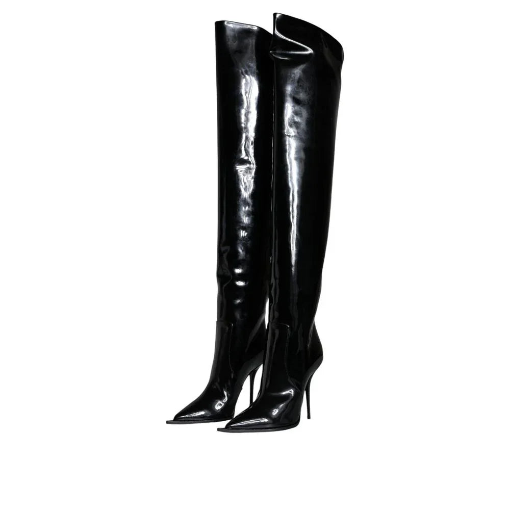Dolce & Gabbana Black Leather Over The Knee - Zeiniez