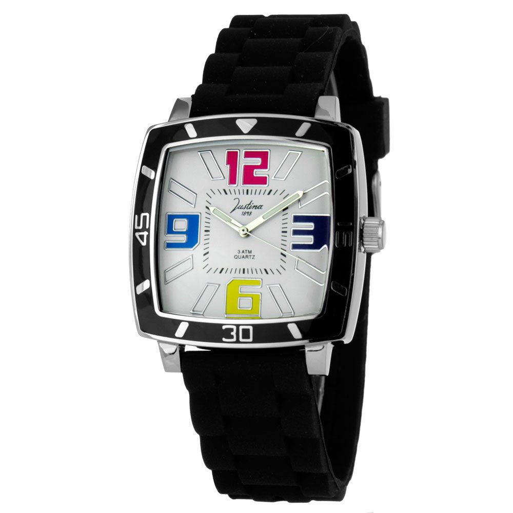 JUSTINA Black Rubber Sport Watch
