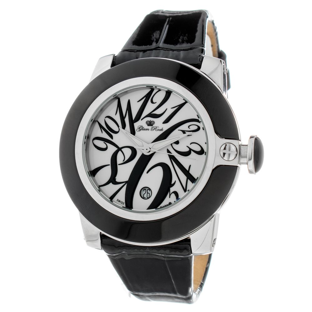 GLAM ROCK Black Leather Dress Watch