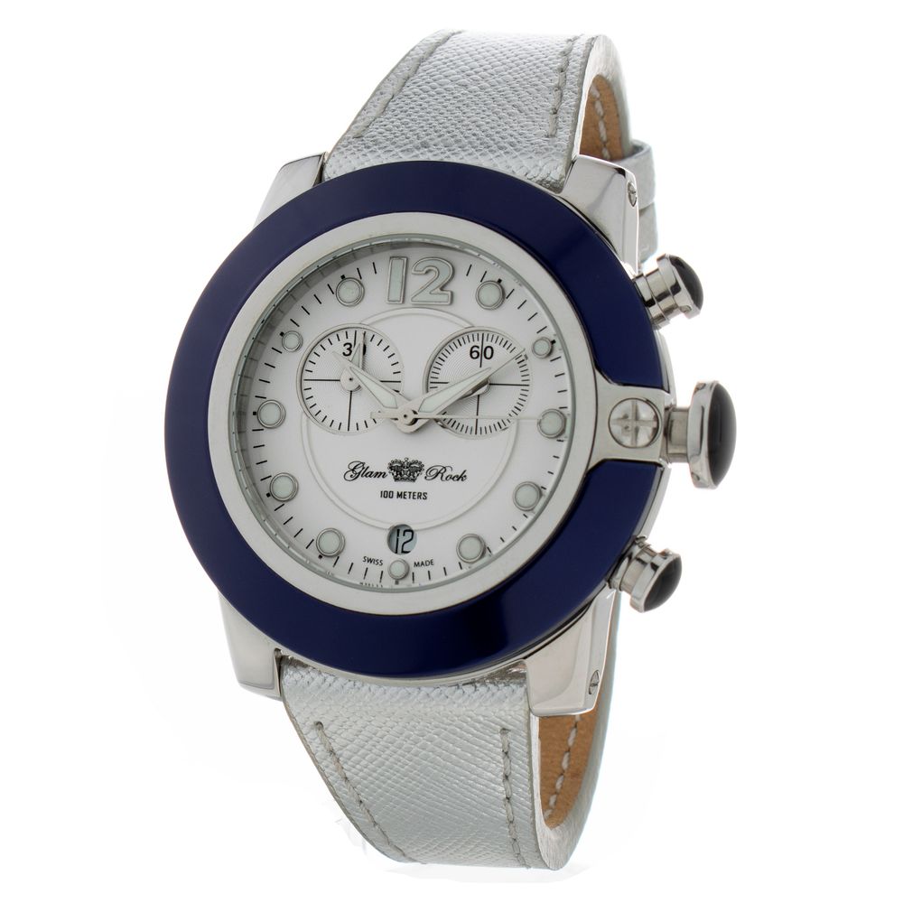 GLAM ROCK Silver Leather Dress Watch