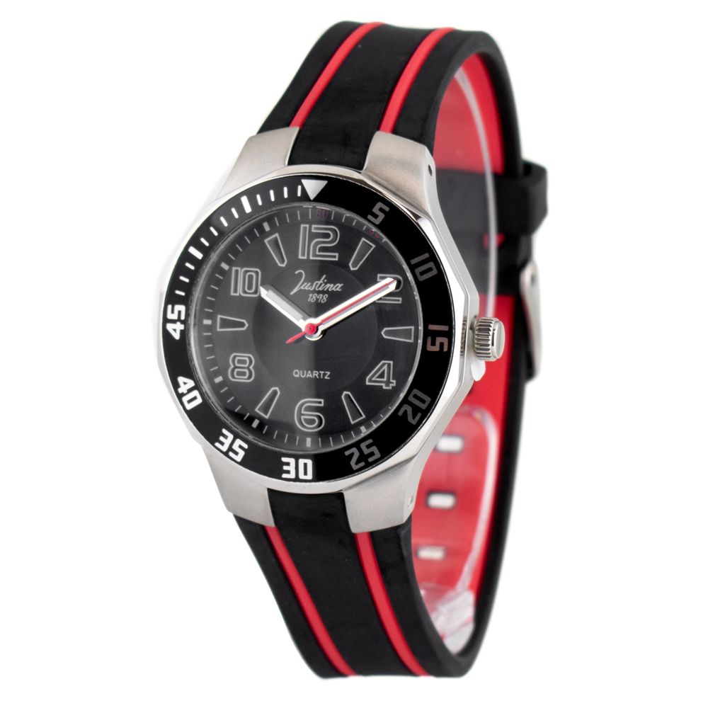 JUSTINA Black Rubber Sport Watch