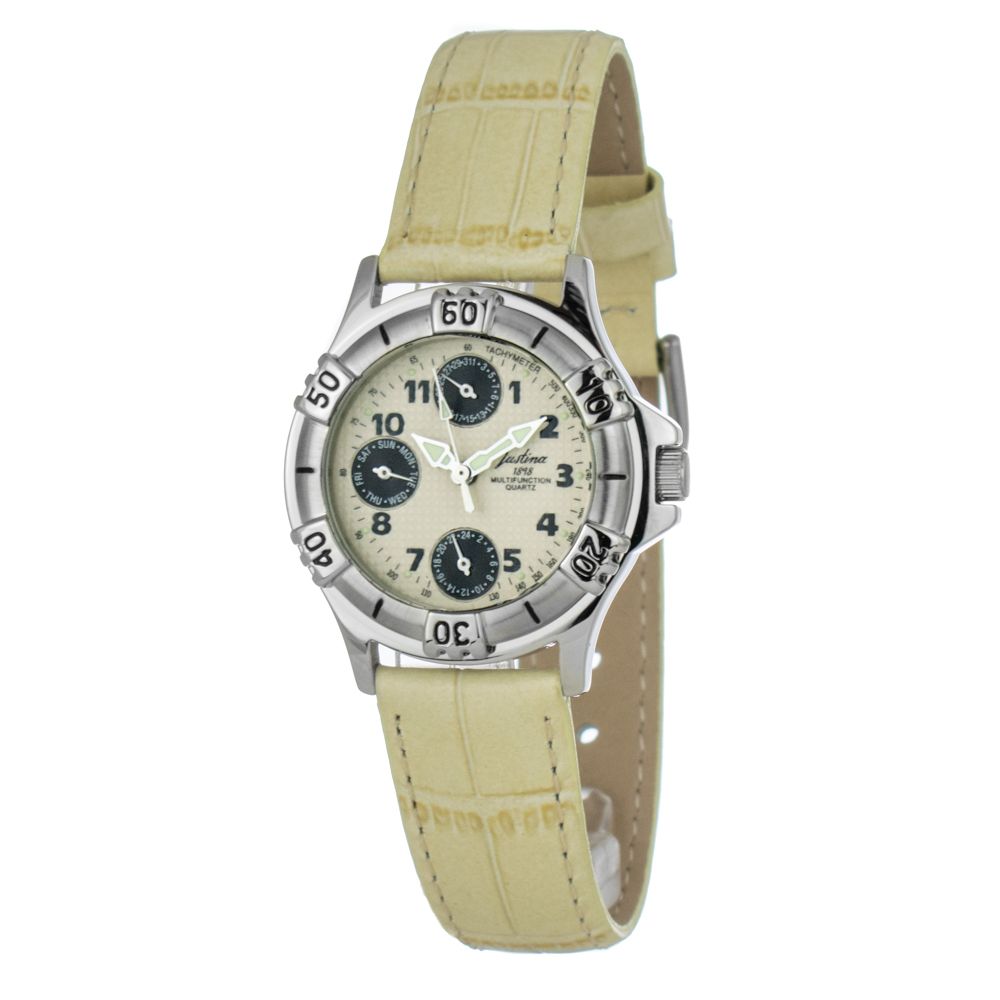 JUSTINA Beige Leather Dress Watch