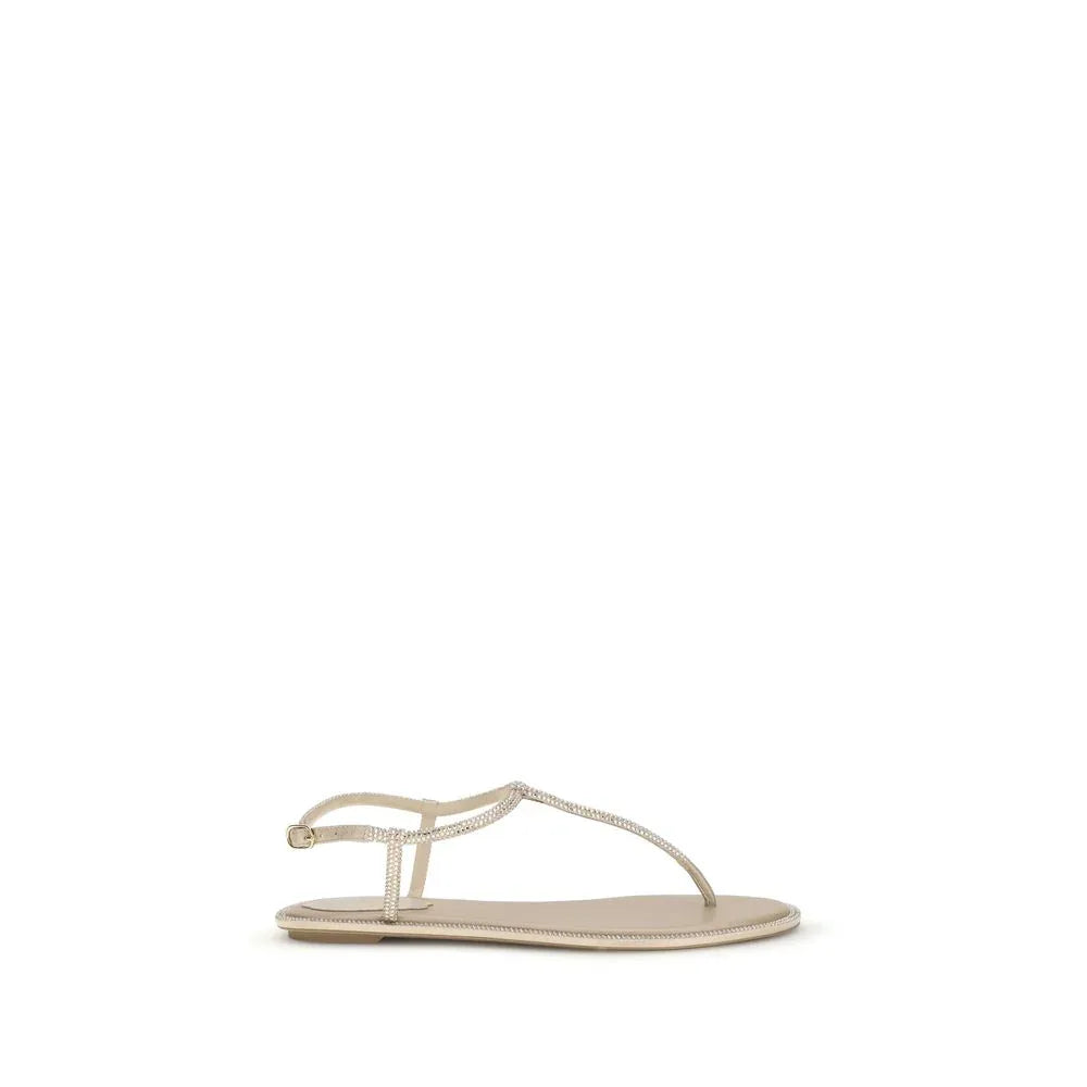 RENE CAOVILLA Beige Satin Flip-Flop Sandals - Zeiniez
