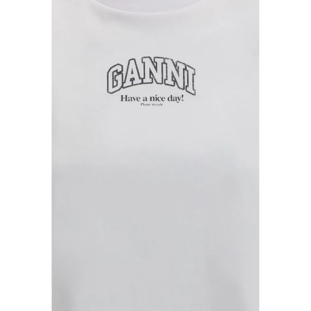 Ganni White Cotton T-Shirt - Zeiniez