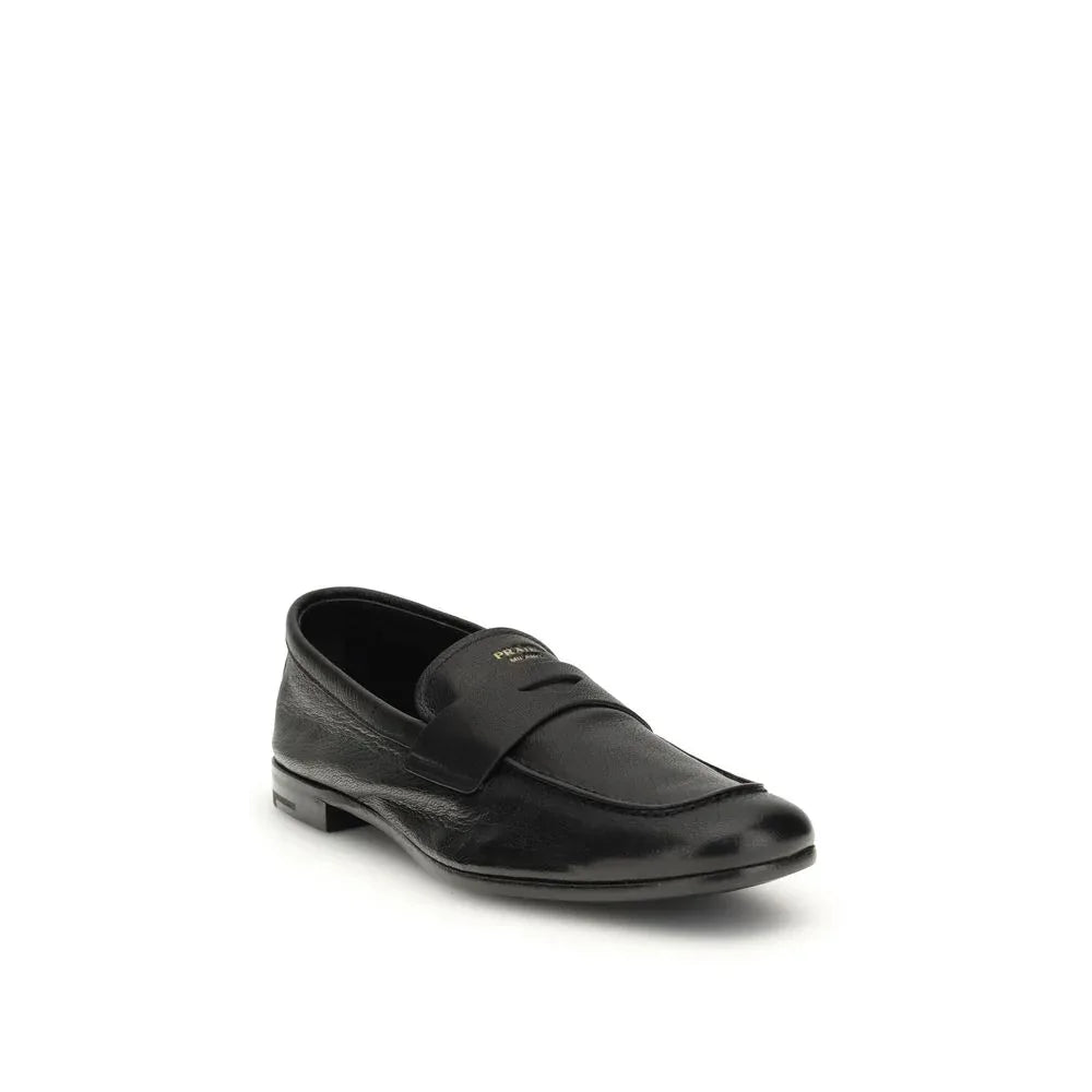 Prada Black Goatskin Slip-On Loafers - Zeiniez