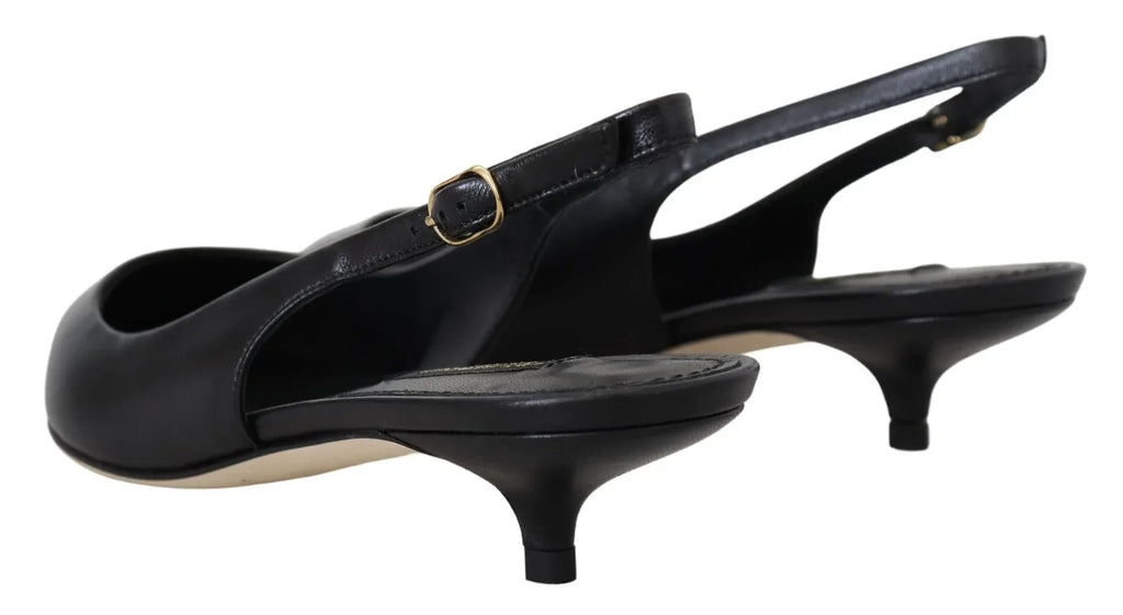 Dolce & Gabbana Black Leather Slingbacks Heels Pumps Shoes - Zeiniez