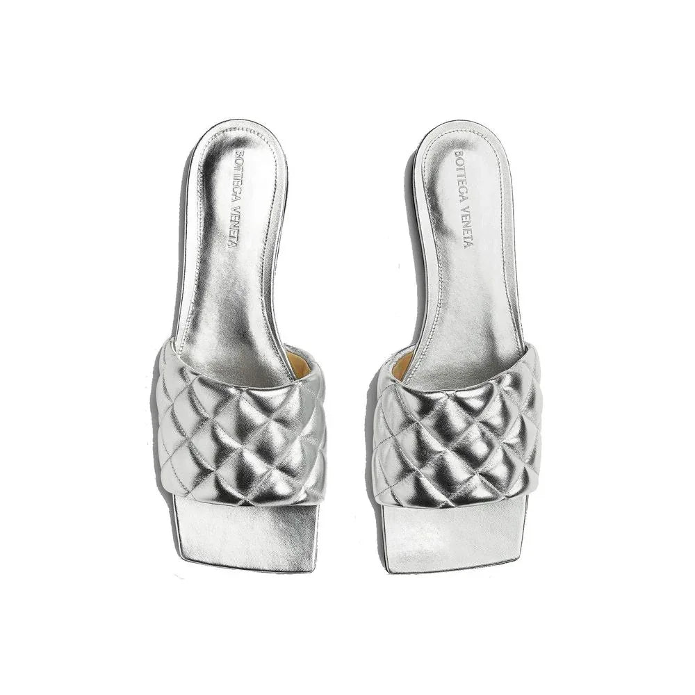 Bottega Veneta Silver Calfskin Sandals - Zeiniez