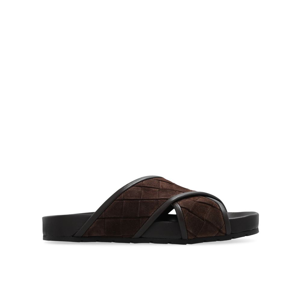 Bottega Veneta Brown Lamb Leather Flat Sandals - Zeiniez