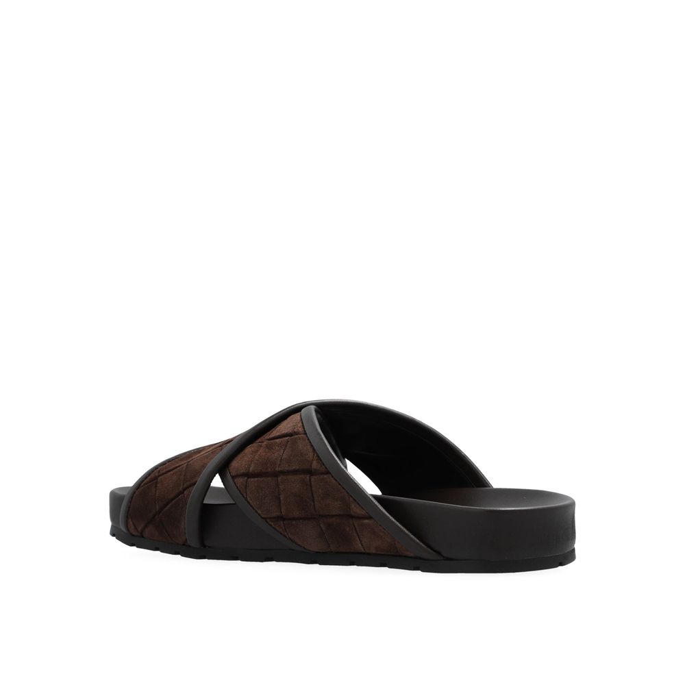 Bottega Veneta Brown Lamb Leather Flat Sandals - Zeiniez