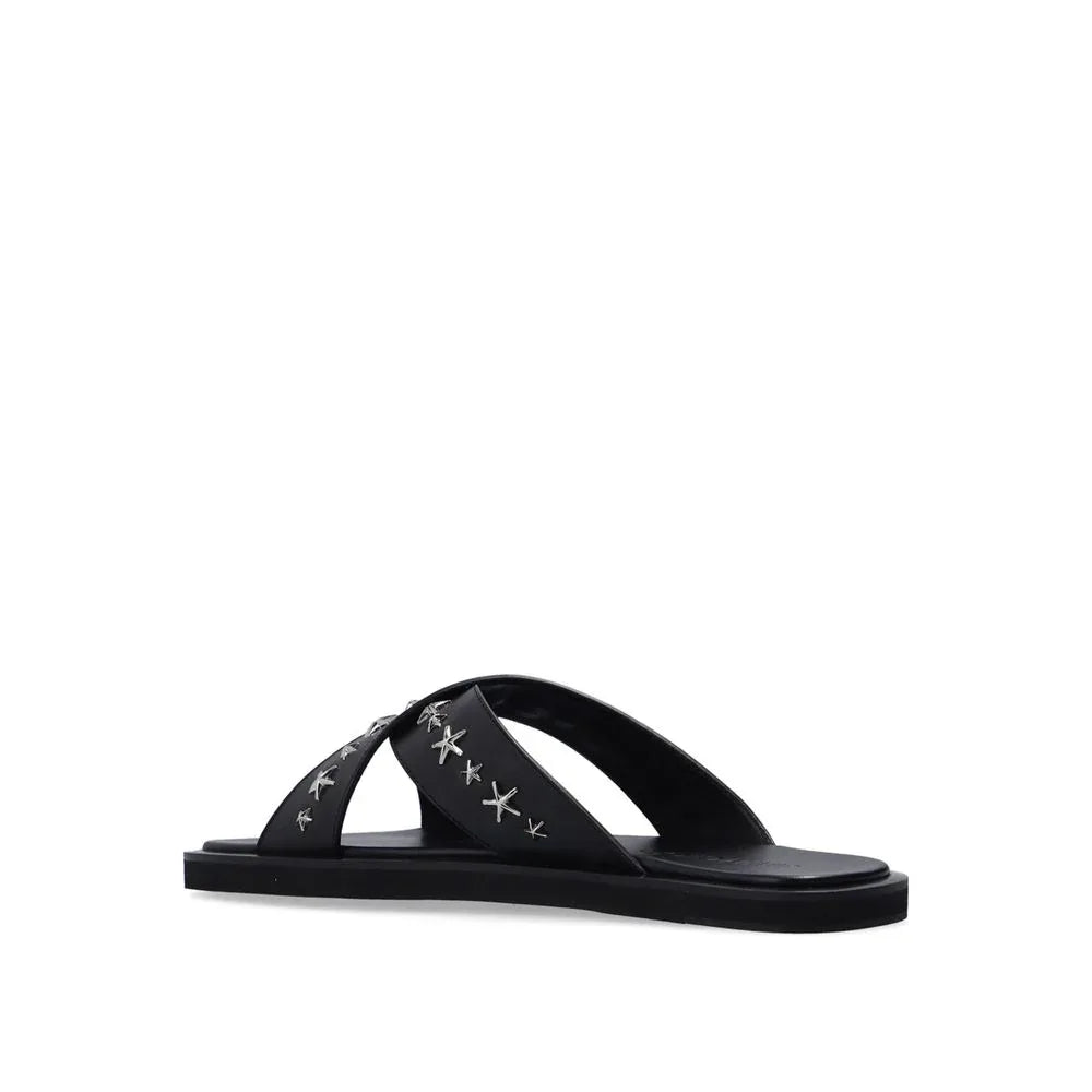 Jimmy Choo Black Calfskin Strap-On Sandals - Zeiniez