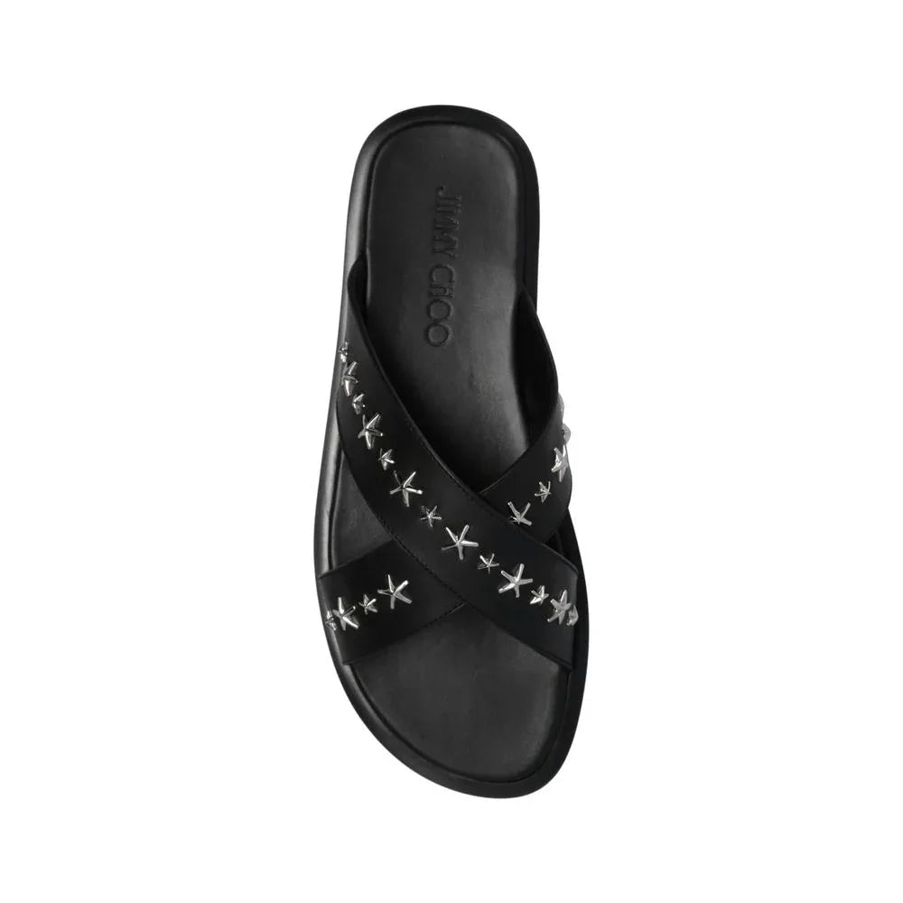 Jimmy Choo Black Calfskin Strap-On Sandals - Zeiniez