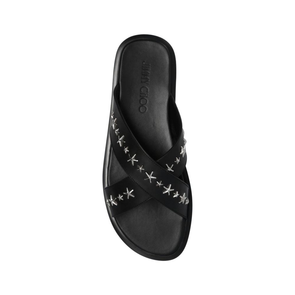 Jimmy Choo Black Calfskin Flat Sandals - Zeiniez