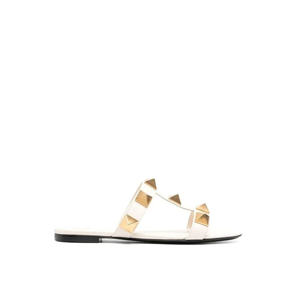 Valentino Garavani White Calfskin Flat Sandals - Zeiniez
