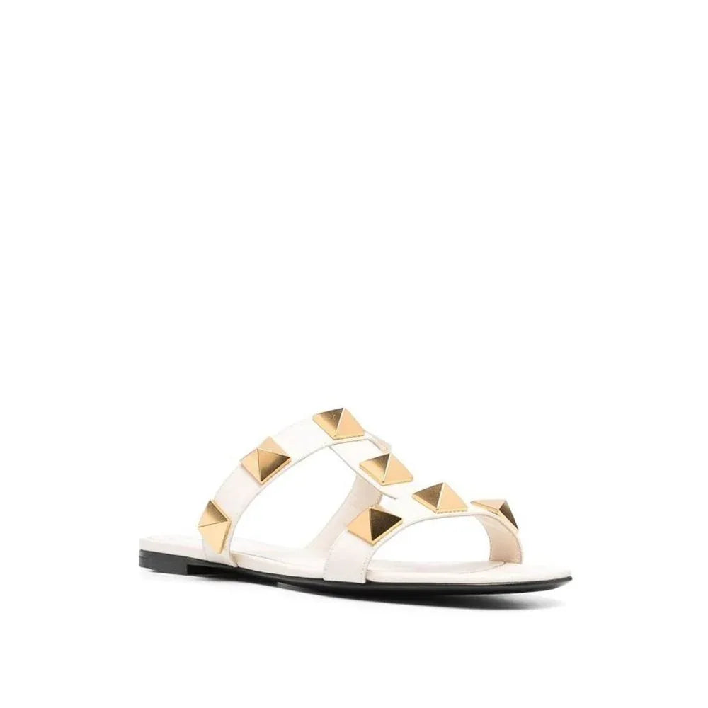 Valentino Garavani White Calfskin Flat Sandals - Zeiniez