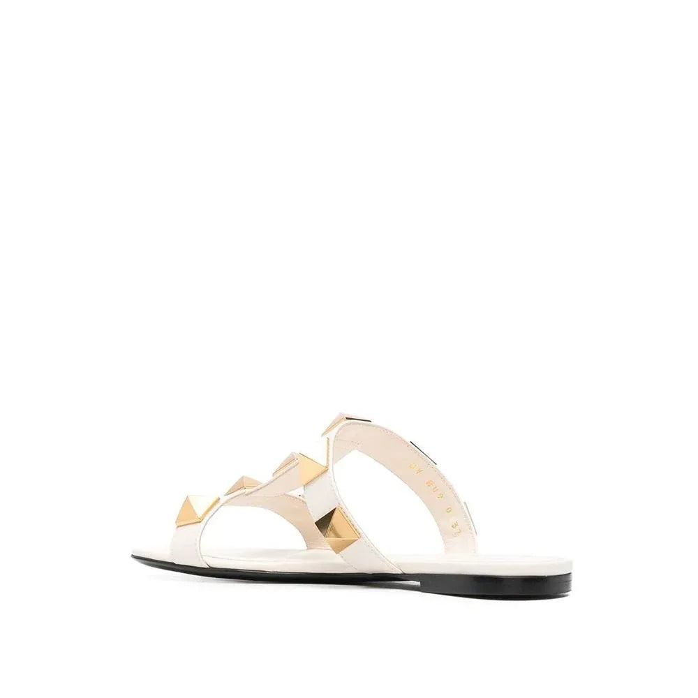 Valentino Garavani White Calfskin Flat Sandals - Zeiniez