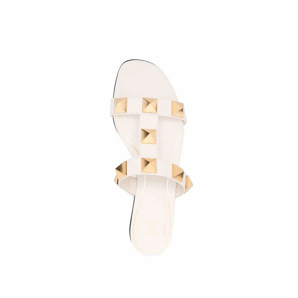 Valentino Garavani White Calfskin Flat Sandals - Zeiniez