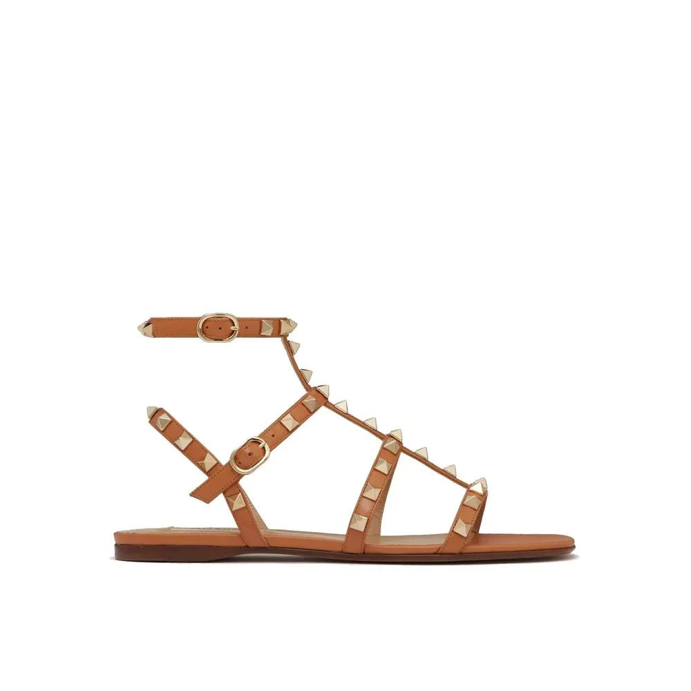 Valentino Garavani Brown Leather Strap-On Sandals - Zeiniez