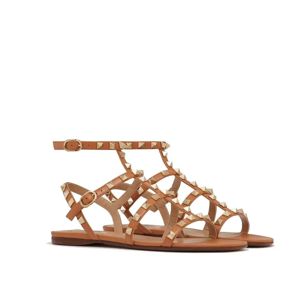 Valentino Garavani Brown Leather Strap-On Sandals - Zeiniez
