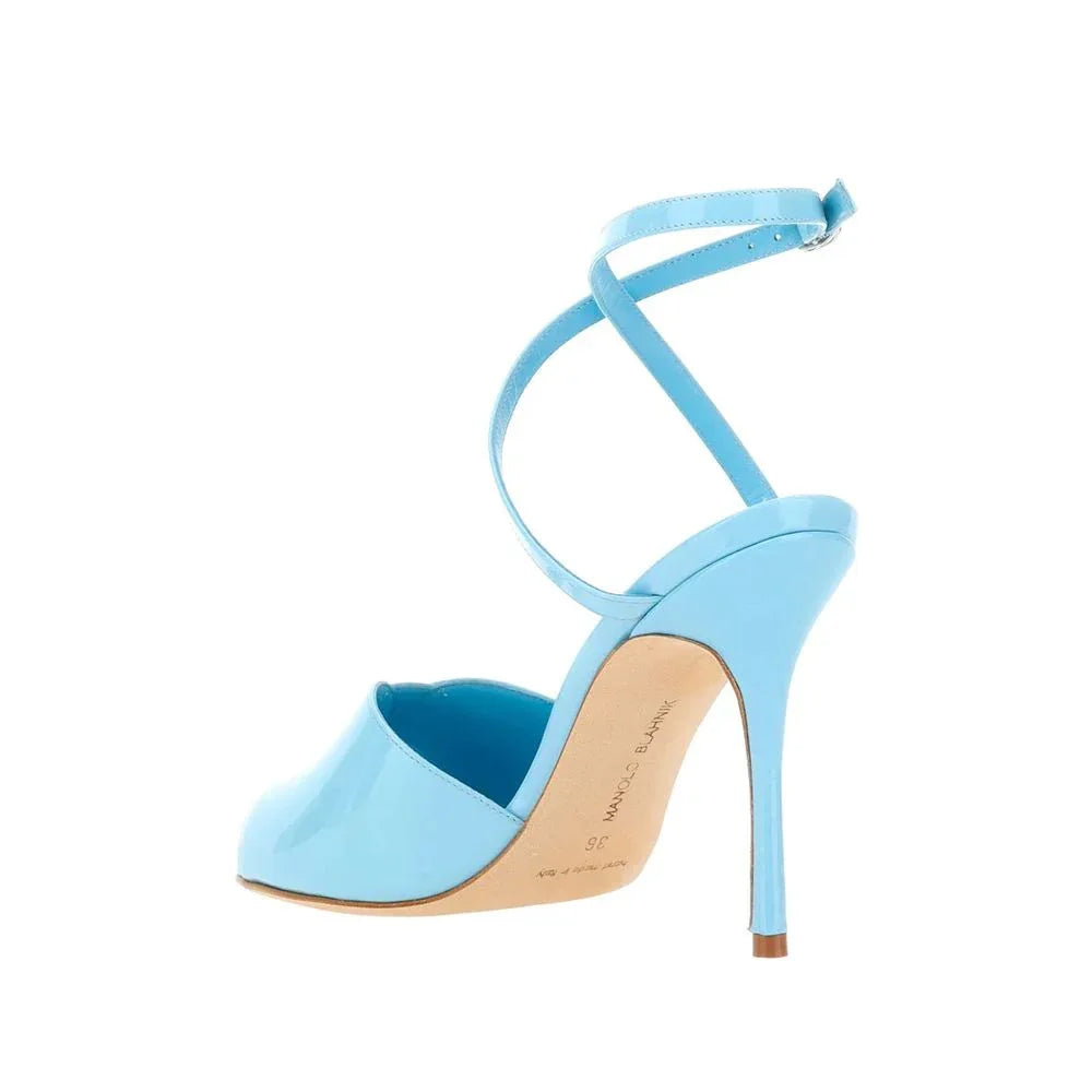 Manolo Blahnik Blue Calfskin Stiletto Heel Sandals - Zeiniez