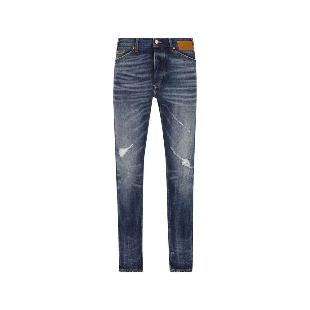 Palm Angels Blue Cotton Straight-Leg Jeans - Zeiniez