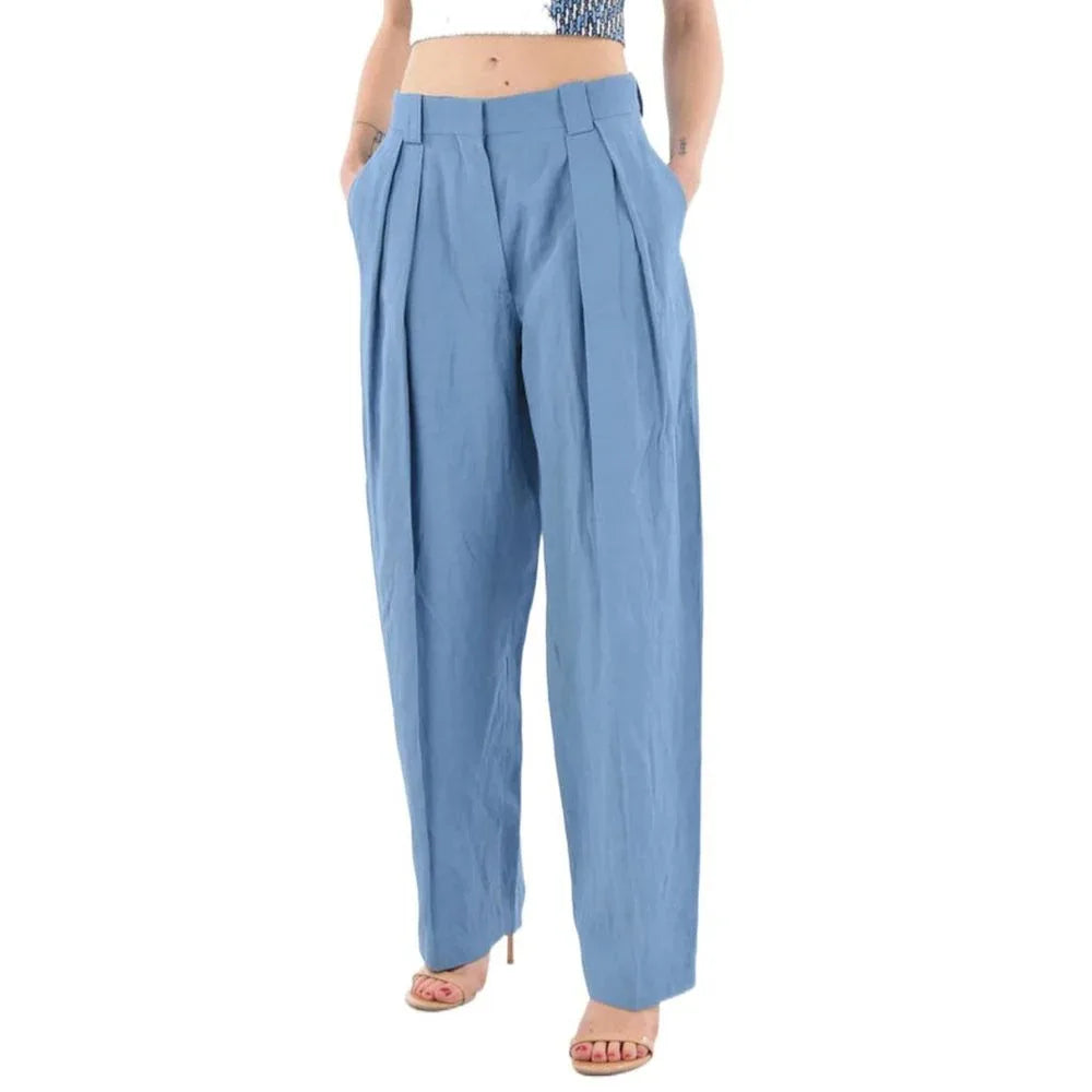 Stella McCartney Blue Linen Casual Pants - Zeiniez