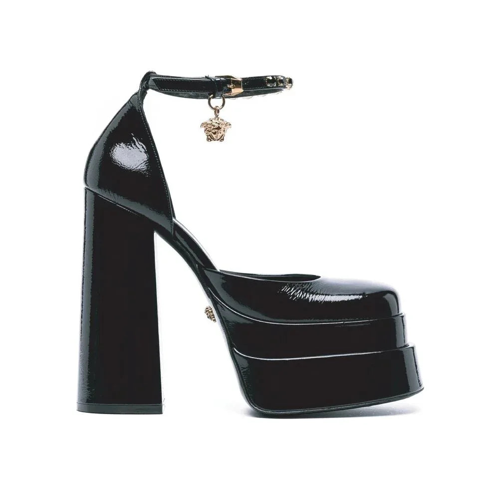 Versace Black Calfskin Platform Sandals - Zeiniez