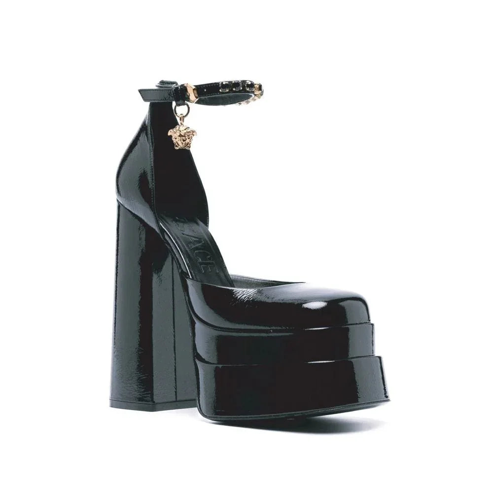 Versace Black Calfskin Platform Sandals - Zeiniez