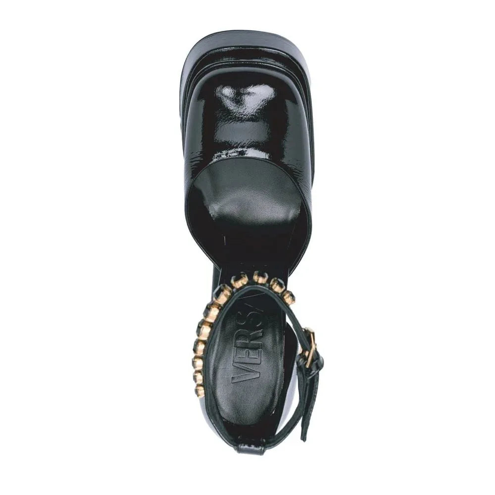 Versace Black Calfskin Platform Sandals - Zeiniez