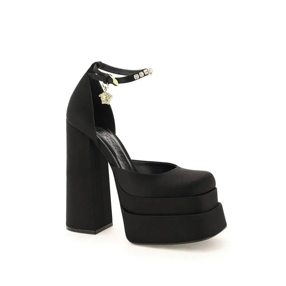Versace Black Silk Platform Pumps - Zeiniez